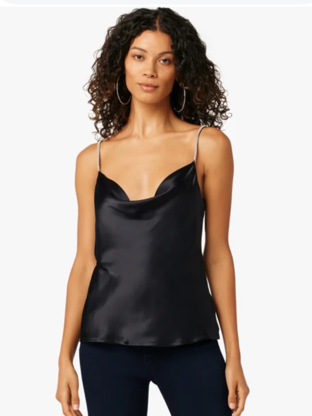 Joe’s Jeans Julia Cami NWT S Black Satin Rhinestone Strap Cowl Neck Top